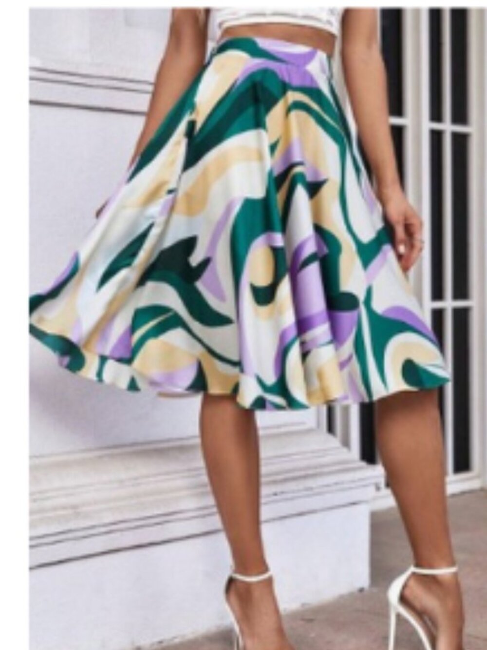 New Colorful Swirling Satin Skirt Large 10-12